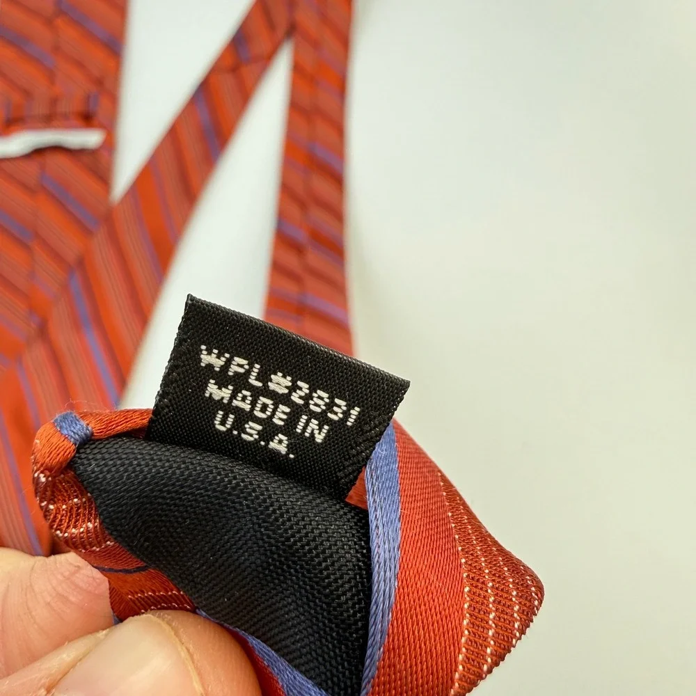 VTG Perry Ellis Portfolio Silk Tie Burnt Orange Blue Stripe WPL 2831 Made in USA